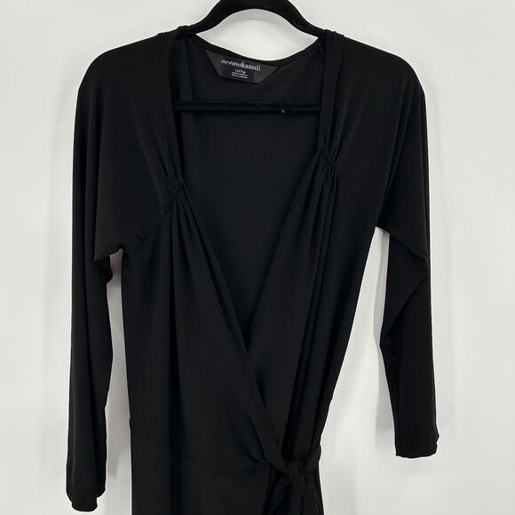 NORMA KAMALI Black Long Sleeve Pleated Shoulder Knee Length Dress Size XXL - Picture 3 of 5
